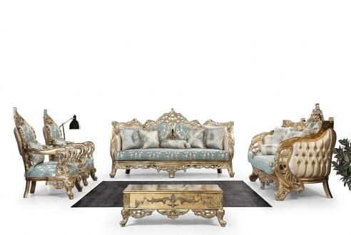 Sofa Set 3+3+1+1 Seater Coffee Table Sofa Armchair Sofas Fabric Luxury Set 5pcs