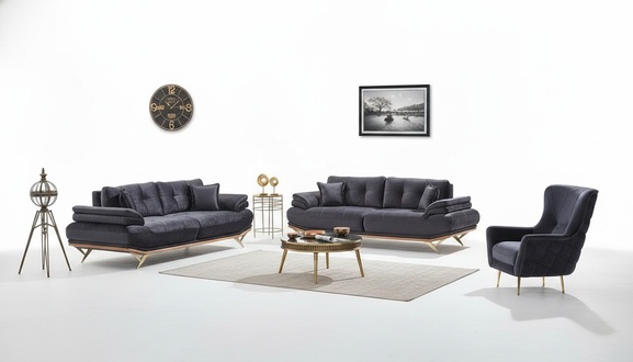 Sofa set 3+3+1 upholstered couches textile luxurious living room furniture