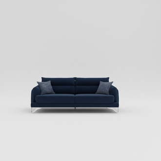 Sofa Set 3+3 Seater White Blue Fabric Cover Chrome Legs Modern Elegant Design