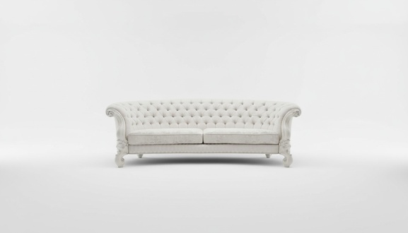 Baroque style made of real wooden set of 4-seater rounded sofa & armchair chesterfield design