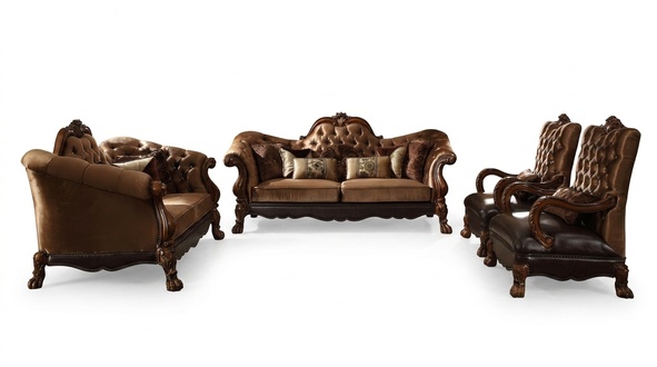 Sofa Set 4pcs Baroque Rococo Set Design Sofa Upholstery Seat Group Couch 3211
