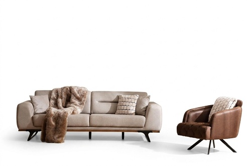 Classic sofa set Fabric sofa three-seater armchair Beige upholstered sofa