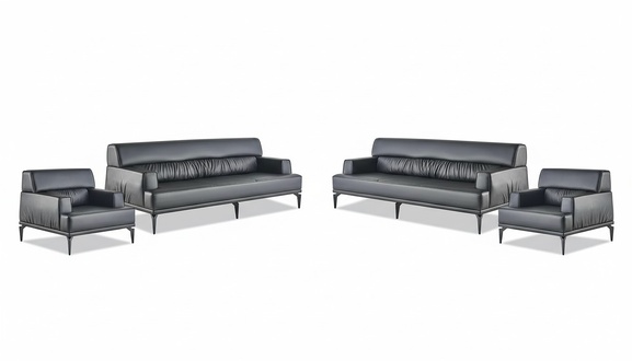 Sofa set couch upholstery furniture office furnishings seating black 4-piece sofa set.