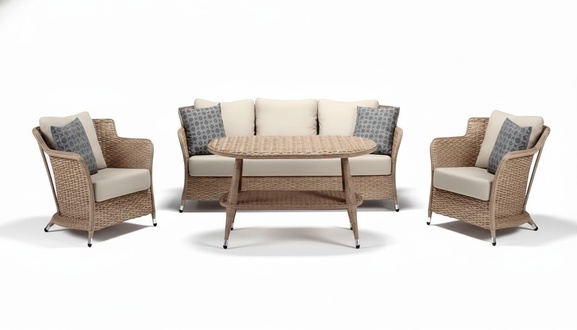 Sofa set 3-seater sofas 2 armchairs coffee table terrace modern beige set