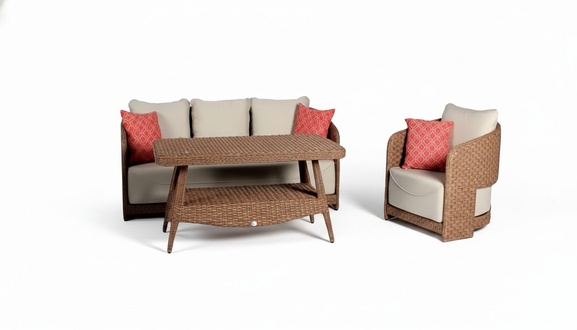 Sofa set 3-seater sofas brown armchair coffee table terrace modern set