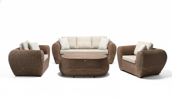 Sofa set 3-seater sofas 2x armchairs coffee table terrace modern brown set