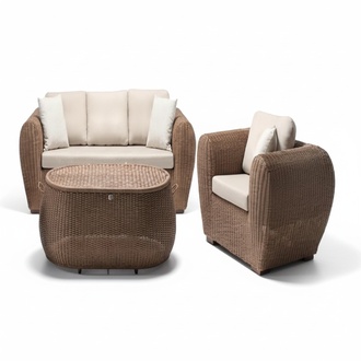 Sofa set 3-seater sofas armchairs coffee table patio modern brown set