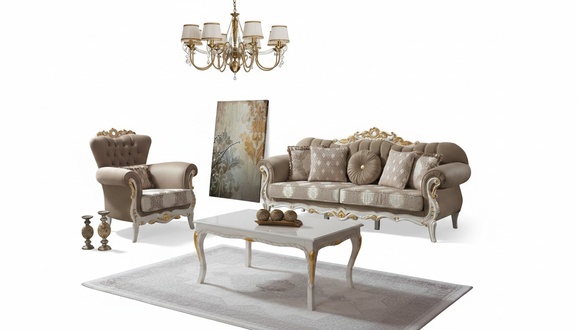 Sofa set upholstered sofa couch brown fabric sofa Chesterfield set 3+1