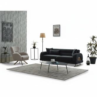 Sofa set upholstered sofa three-seater chair fabric black 2-piece sofa set