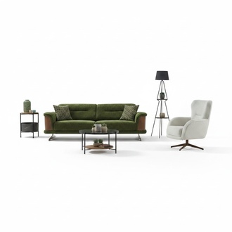 Sofa set, upholstered sofa, three-seater chair, green couch, fabric sofa, 2-piece.