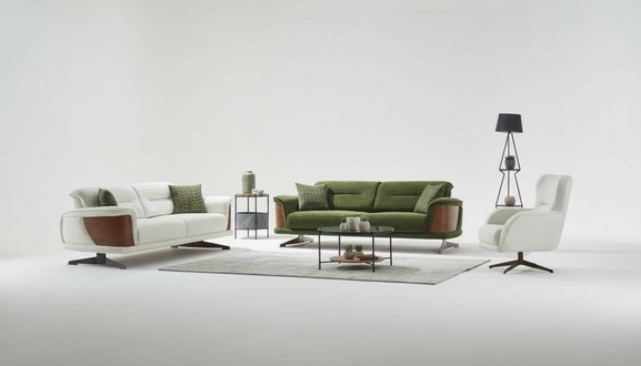 Sofa set upholstered sofa three-seater armchair white green couch fabric 3-piece