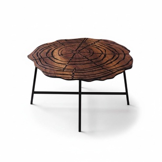 Coffee table side table round wood stainless steel original brown