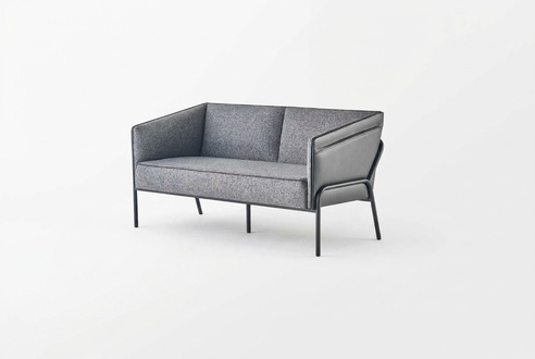 Textile Leather Sofa 2-Seater Gray Stainless Steel Modern Couch Seating Furniture Leather Sofa