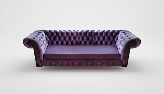 Sofa three-seater Chesterfield purple upholstered furniture living room décor
