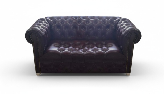 Sofa two seater couch Chesterfield living room leather brown upholstered furniture