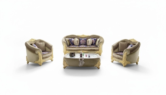 Sofa upholstery 3 2 1 seater baroque wood 3 pcs. Luxury Furniture Classic Sofa Set
