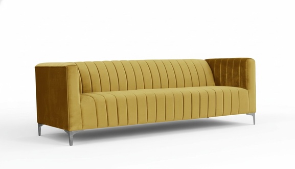 Sofa Yellow Upholstered Three-Seater Yellow Fabric Living Room Design Couches Upholstered Sofas