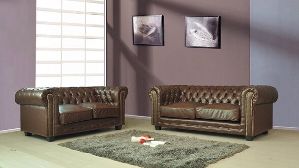 Sofa Set 3+2 Seaters Chesterfield With Buttons Faux Leather Chocolate Brown Upholstery New