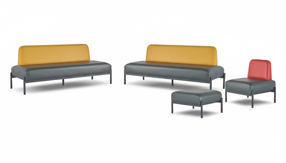 Sofas 3-Seater Armchair Ottoman Black Yellow Red Art Deco Leather Complete