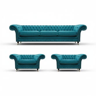Blue Sofas Complete Living Room Chesterfield Sofa Set 3-piece Luxurious