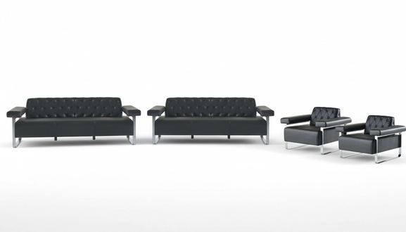 Sofas Complete Black Solid Color 4-piece Set 3-Seater 2-Seater Modern Style