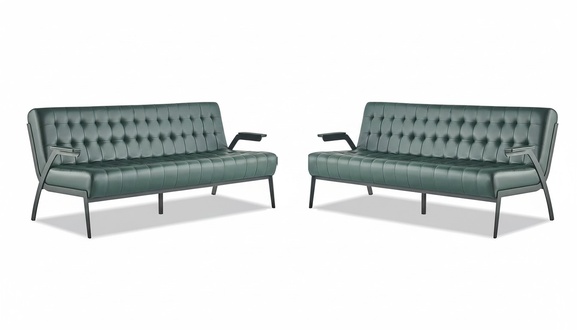 Leather sofa set 3-seater green modern Chesterfield furniture stainless steel