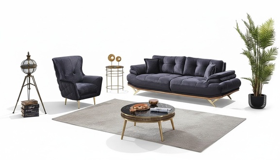 Sofa Set 2-piece Luxurious Living Room Set 3+1 Seater Luxury Upholstered Furniture