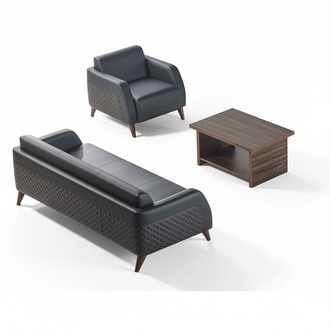 Sofa Set Leather Sofa Black 3-Seater Armchair Brown Modern Coffee Table Leather