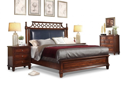 Real Wood Bed Leather 3 Piece Set Chest of Drawers Bedroom Wilhelminian Style Set Group
