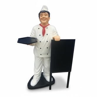 Commercial decorative sculpture designed as chef with menu desk & trey figure 155cm height