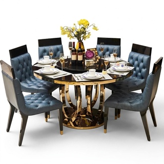 Stainless Steel Dining Room Round Table 6 Back Chair Armchairs Chairs Living Design Set