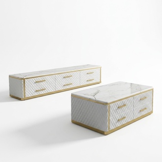 Stainless Steel Sideboard Leather Marble Imitation Stone Coffee Tables 200x40cm Tables