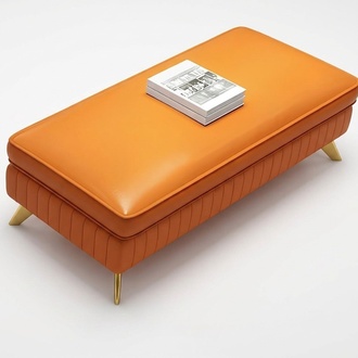 Stool Upholstered Stool Foot Furniture Living Benches Seat Leather Orange Design Leather