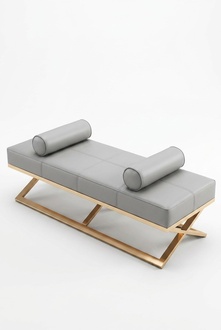 Stool Upholstered Foot Living Benches Seat Leather Beige Design Leather Furniture