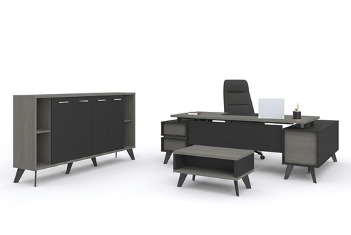 Study office furniture desk coffee table filing cabinet 3pcs set