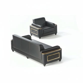 Office 3-seater sofa with armchair black solid color style living room
