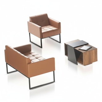 Office Room Brown Gray Set 3-piece 2-Seater Armchair Coffee Table Modern Style