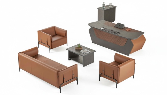 Office Room Designer Set 3-Seater 2x Armchairs Office Desk Chest of Drawers