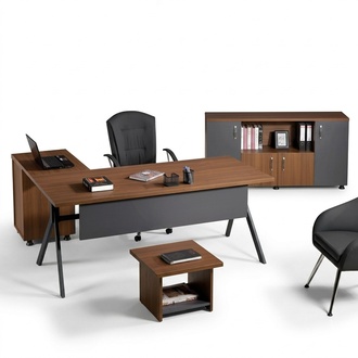 Office furniture complete office corner office desk set 3 pcs wood grey table