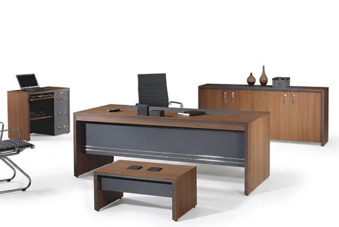 Office furniture complete office desk set 4 pcs wood brown table
