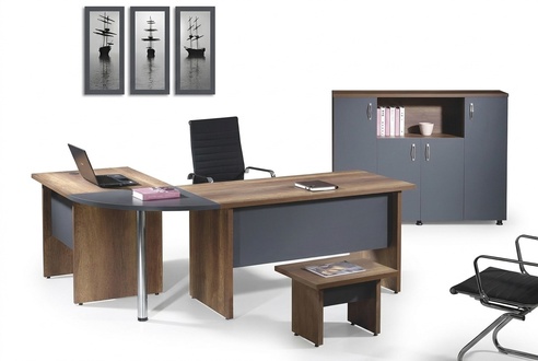 Study furniture Computer furniture Office furniture Corner office desk 3pcs Wood Grey