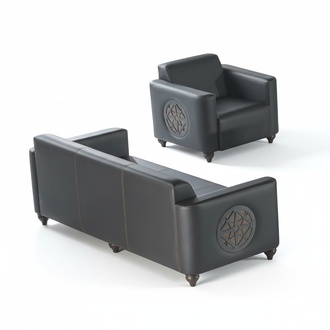 Office room set 2-piece 3-seater armchair black solid color modern design