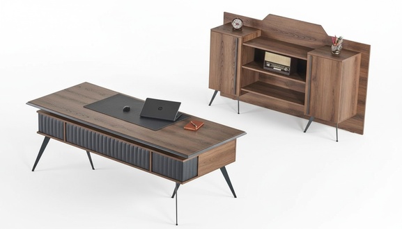 Home Office Set 2pcs Office Desk Sideboard Storage Brown Solid Color