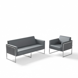 Office Set 2-piece 3-seater with Armchair Grey Solid Color Modern Design
