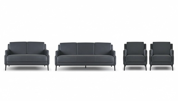 Home Office Set 4-piece 3-Seater 2-Seater 2x Armchairs Dark Gray Solid Color