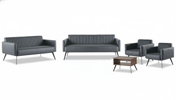 Home office set 5-piece black 3-seater 2-seater 2x armchair coffee table