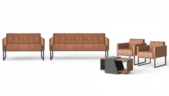Office room set 5 pieces 3-seater 2-seater 2x armchairs coffee table brown style