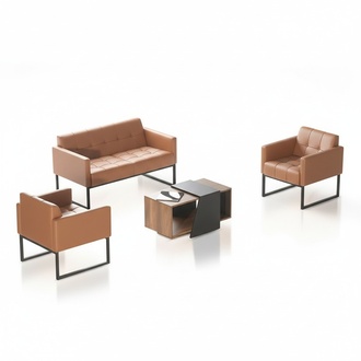 Brown study room set 4 pcs 2-seater 2x armchairs coffee table solid color style