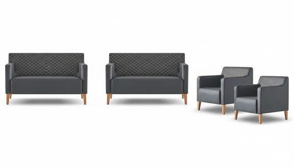 Study room set 4 pieces 2x single-seater 2x armchair black monochrome modern