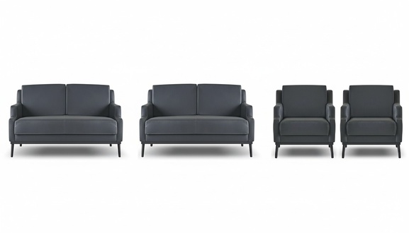 Office room set 4 pieces 2x sofa 2x armchair dark gray solid color modern